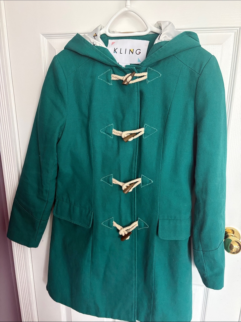 Kling Teal Green Hooded Toggle Peacoat for woman